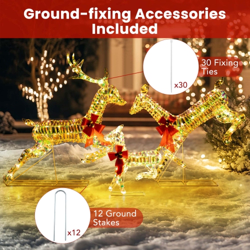 Costway Christmas Lighted Reindeer with LED Lights and Red Bows Stakes