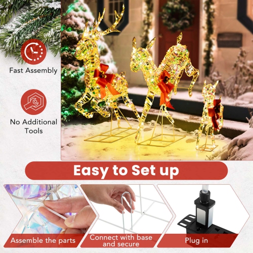 Costway Christmas Lighted Reindeer with LED Lights and Red Bows Stakes