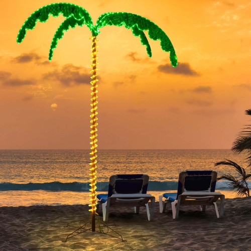 Costway 7.5 FT Lighted Palm Tree with 332 LED Lights Holographic Trunk and Fronds Christmas