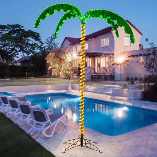 Costway 7.5 FT Lighted Palm Tree with 332 LED Lights Holographic Trunk and Fronds Christmas