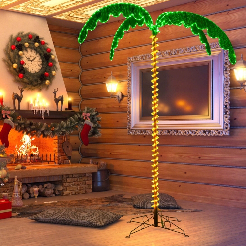 Costway 7.5 FT Lighted Palm Tree with 332 LED Lights Holographic Trunk and Fronds Christmas