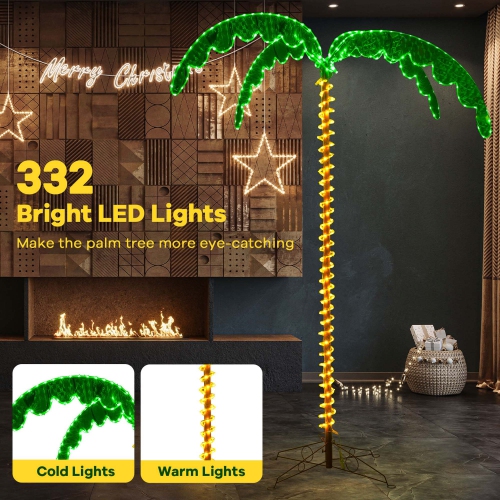 Costway 7.5 FT Lighted Palm Tree with 332 LED Lights Holographic Trunk and Fronds Christmas