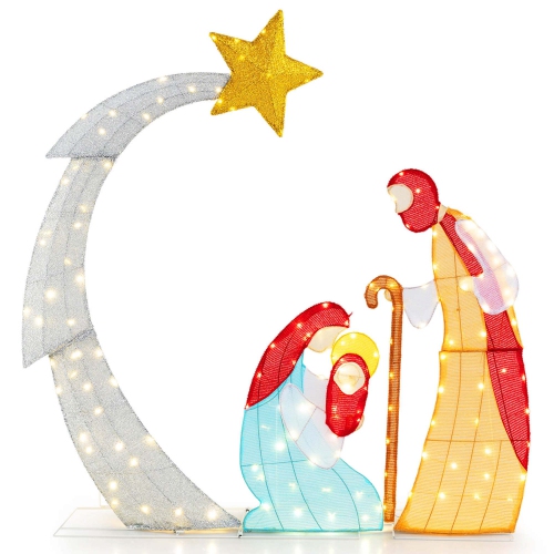 Costway 5 FT Lighted Christmas Nativity Scene Outdoor Christmas Holy Family Decoration