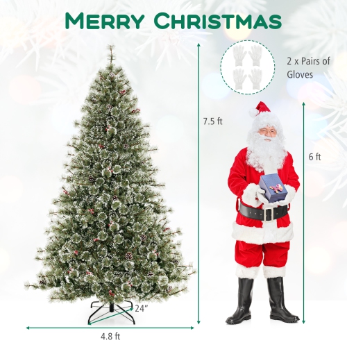 Arbre de Noël artificiel de 7,5 pi avec connecteur d'alimentation rapide à 360° de Costway, 1086 aiguilles de pin