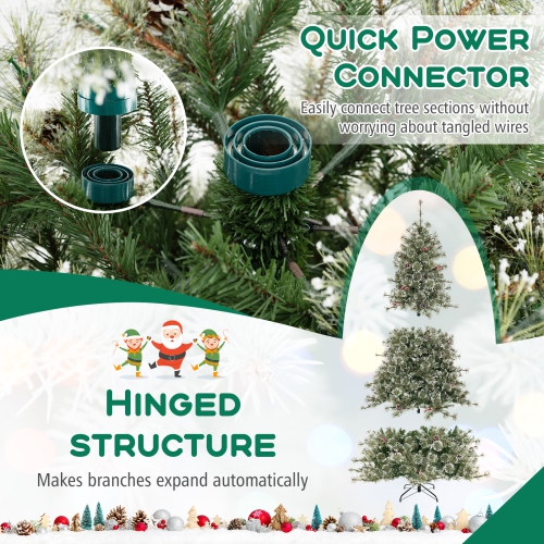 Arbre de Noël artificiel de 7,5 pi avec connecteur d'alimentation rapide à 360° de Costway, 1086 aiguilles de pin