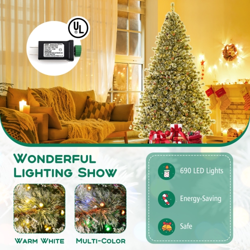 Arbre de Noël artificiel de 9 pi avec connecteur d'alimentation rapide à 360° de Costway, 1714 aiguilles de pin