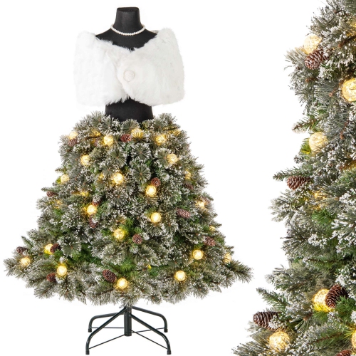 COSTWAY  5 Ft Artificial Mannequin Tree With 465 Branch Tips 50 Warm Led Lights In White