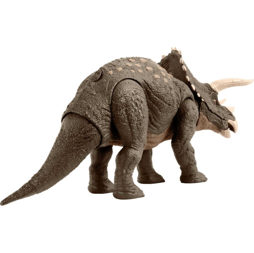 Dinosaure jouet Jurassic World de Mattel, figurine d'action de tricératops de Defender d'Habitat fabriquée à 60 % avec certification ISCC.
