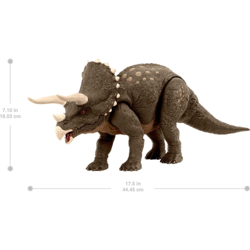 Dinosaure jouet Jurassic World de Mattel, figurine d'action de tricératops de Defender d'Habitat fabriquée à 60 % avec certification ISCC.