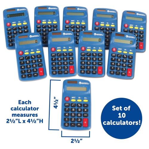 Learning Resources Primary Calculator, Basic Solar Powered Calculators, Teacher Set of 10 Calculators, Ages 3+