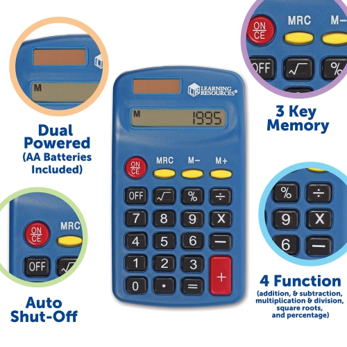 Learning Resources Primary Calculator, Basic Solar Powered Calculators, Teacher Set of 10 Calculators, Ages 3+