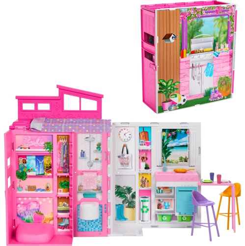 BARBIE  Doll House Playset, Getaway House With 11 Accessories Including 2 Chairs, 4 Play Areas & 360-Degree Play