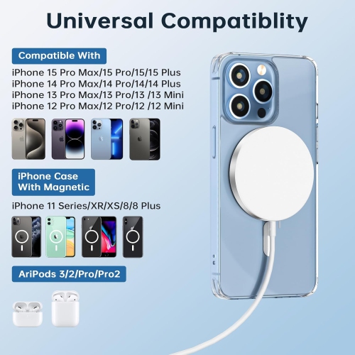15W Magnetic Wireless Fast Charger for iPhone Mag Safe Charger Fast Charging Pad Compatible with iPhone 17 16 15 14 13 12 Pro Max Plus Pro & Air pods