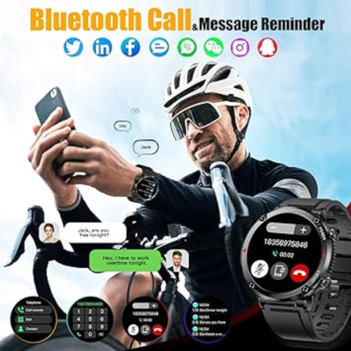 Military Smart Watch for Men(Answer/Dial Calls) HOFIT Fitness Watch, Montre Intelligente Homme with 1.6 in HD Touch Screen, Pedometers, Heart Rate &