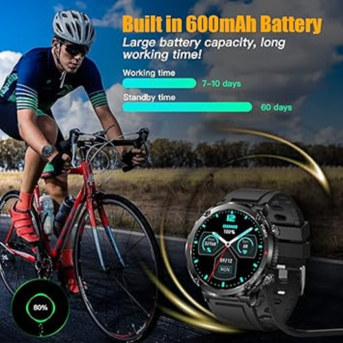 Military Smart Watch for Men(Answer/Dial Calls) HOFIT Fitness Watch, Montre Intelligente Homme with 1.6 in HD Touch Screen, Pedometers, Heart Rate &