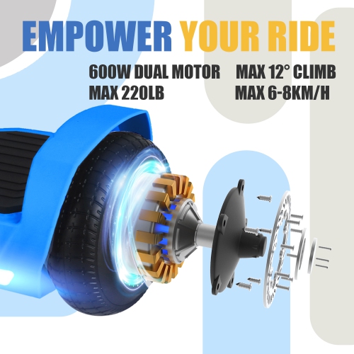 BIIST Ultra Classic Blue Hoverboard with Music Speaker, 6.5" LED Shining Wheels, 300W Dual Motors, LED Headlights, UL2272 Certified, 6-8 km Range