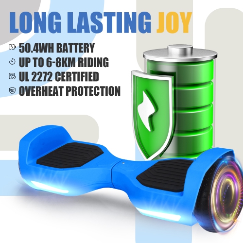 BIIST Ultra Classic Blue Hoverboard with Music Speaker, 6.5" LED Shining Wheels, 300W Dual Motors, LED Headlights, UL2272 Certified, 6-8 km Range