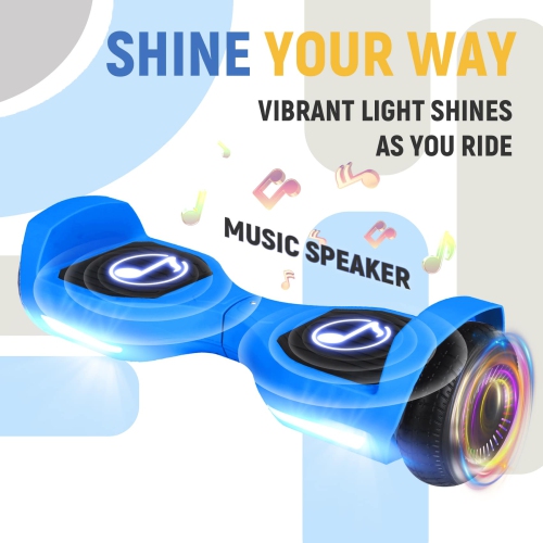 BIIST Ultra Classic Blue Hoverboard with Music Speaker, 6.5" LED Shining Wheels, 300W Dual Motors, LED Headlights, UL2272 Certified, 6-8 km Range