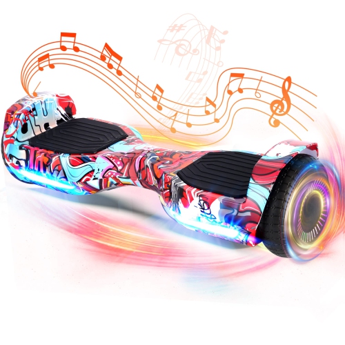 BIIST Street Red Hoverboard with Music speaker, 6.5" Shining Wheels, 300W Motor, LED Head lights, UL2272 Certified with Max range up to 6-8 kms