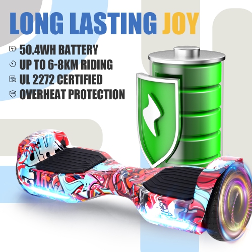 BIIST Street Red Hoverboard with Music speaker, 6.5" Shining Wheels, 300W Motor, LED Head lights, UL2272 Certified with Max range up to 6-8 kms