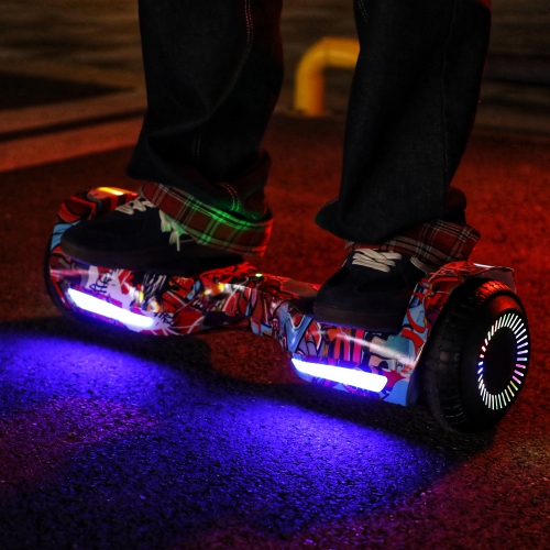 BIIST Street Red Hoverboard with Music speaker, 6.5" Shining Wheels, 300W Motor, LED Head lights, UL2272 Certified with Max range up to 6-8 kms