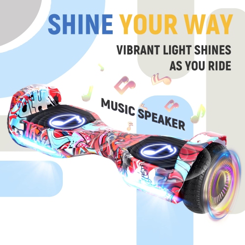 BIIST Street Red Hoverboard with Music speaker, 6.5" Shining Wheels, 300W Motor, LED Head lights, UL2272 Certified with Max range up to 6-8 kms