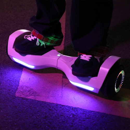 BIIST Ultra Classic White Hoverboard with Music speaker, 6.5" Shining Wheels, 300W Motor, LED Head lights, UL2272 Certified with Max range up to 6-8
