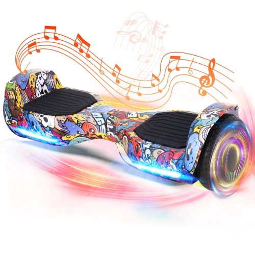 BIIST Street Cartoon Hoverboard with Music speaker, 6.5" Shining Wheels, 300W Motor, LED Head lights, UL2272 Certified with Max range up to 6-8 kms