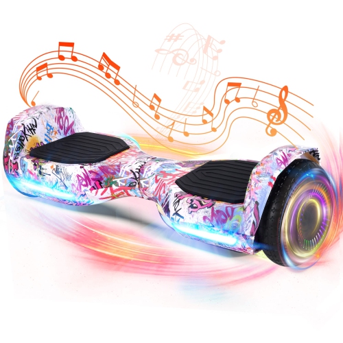 BIIST Street Pink Hoverboard with Music speaker, 6.5" Shining Wheels, Dual 300W Motor, LED Head lights, UL2272 Certified with Max range up to 6-8 kms