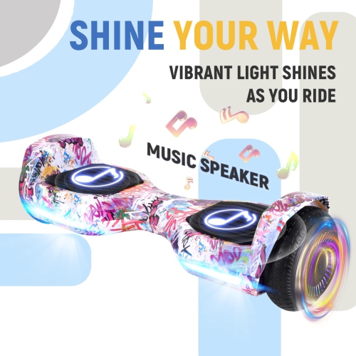 Planche gyroscopique rose de BIIST Street avec haut-parleur musical, roues brillantes de 6,5 po, moteur 300 W double, phares à DEL,