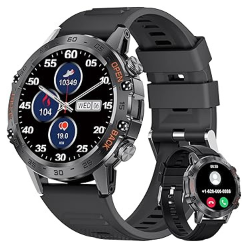 PRIME MADE Smart Watch for Men, 1.39'' HD Military Smart Watches With Bluetooth Call Notification, Men Watches With 100+ Sport Modes, Ip68 Waterproof Smartwatch With 2 Silicone Straps