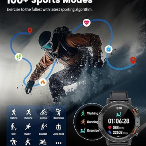 Smart Watch for Men, 1.39'' HD Military Smart Watches with Bluetooth Call Notification, Men Watches with 100+ Sport Modes, IP68 Waterproof Smartwatch