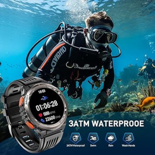 Military Smart Watches for Men with LED Flashlight, Tactical Rugged Smart Watch with 1.45" HD, 3ATM Waterproof & Compass, Sports Fitness Tracker with