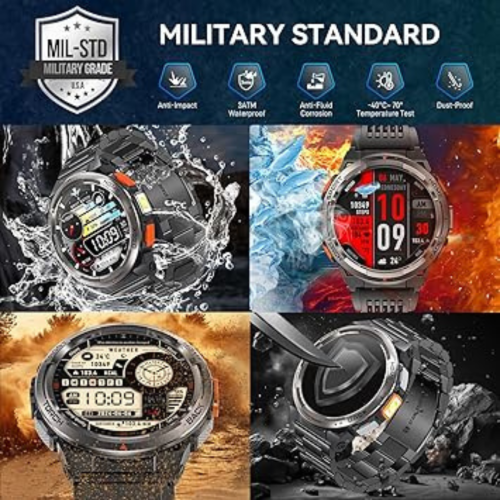 Military Smart Watches for Men with LED Flashlight, Tactical Rugged Smart Watch with 1.45" HD, 3ATM Waterproof & Compass, Sports Fitness Tracker with