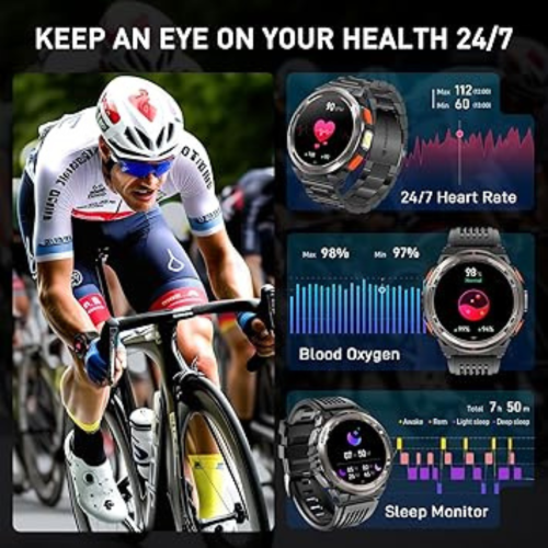 Military Smart Watches for Men with LED Flashlight, Tactical Rugged Smart Watch with 1.45" HD, 3ATM Waterproof & Compass, Sports Fitness Tracker with