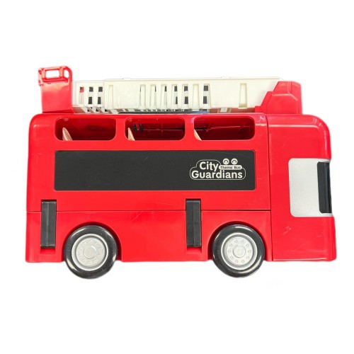 ALL YOU NEED  Fire Truck Theme Double-Decker Toy Bus – Interactive Vehicle Toy for Kids Ages 3+, With Removable Ladder & Steering Wheel In Red