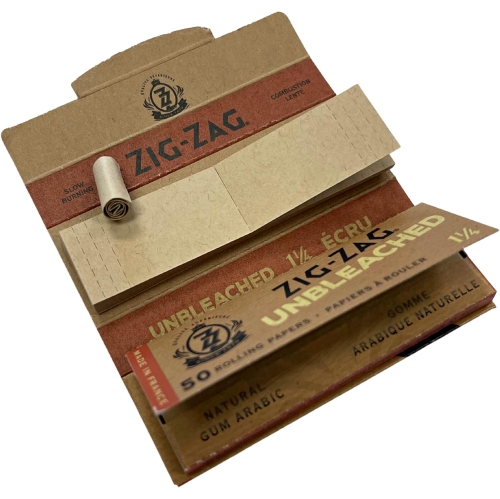 Zig-Zag - Unbleached Paper and Unbleached Tips COMBO, 50 Papers and Tips in each pack, Carton 24 units, Size 1 1/4, 100% Natural Gum Arabic, No Bleach