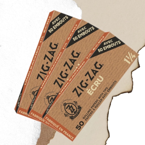 Zig-Zag - Unbleached Paper and Unbleached Tips COMBO, 50 Papers and Tips in each pack, Carton 24 units, Size 1 1/4, 100% Natural Gum Arabic, No Bleach
