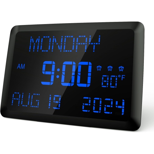 MR. SPARKLE Raynic 11.5" Digital Wall Clock With Large Display, Adjustable Brightness, Calendar, Day, Date, Indoor Temperature, Snooze, 12/24H, And Dst for Home, Office, And Elderly