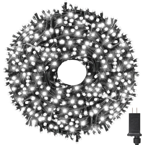 Guirlande de lumières de Noël LED de 105 pi 300, blanc, intérieur/extérieur avec 8 modes, fonction de mémoire, certifié UL, connectable et étanche, p