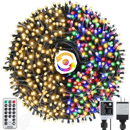 262ft 800 LED Color-Changing Christmas Tree String Lights, Indoor/Outdoor, Warm White & Multicolor, 11 Modes with Remote, Memory, & Timer Function fo