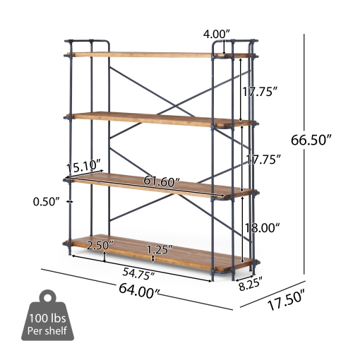 Indoor-Outdoor Antique Finish -Outdoor Iron 4-Shelf Bookcase