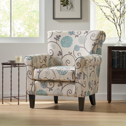 Fabric Floral Club Chair, Blue Flowers
