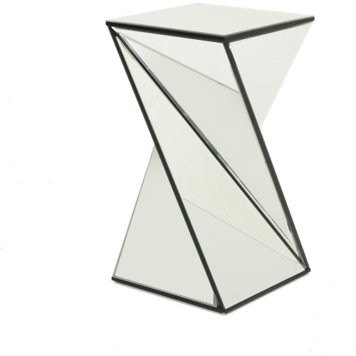 Mirrored Side End Table Nightstand, Accent Glass Bedside Night Stand for Living Room Bedroom, Dorm, No Drawer, Clear