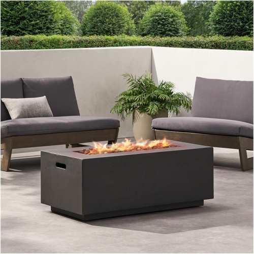 OLLNY DECOR  40" Rectangular Mgo Concrete Propane Fire Pit, 40, 000 Btu Outdoor Patio Heater With Lava Rocks, Lightweight Modern Design(Gray)