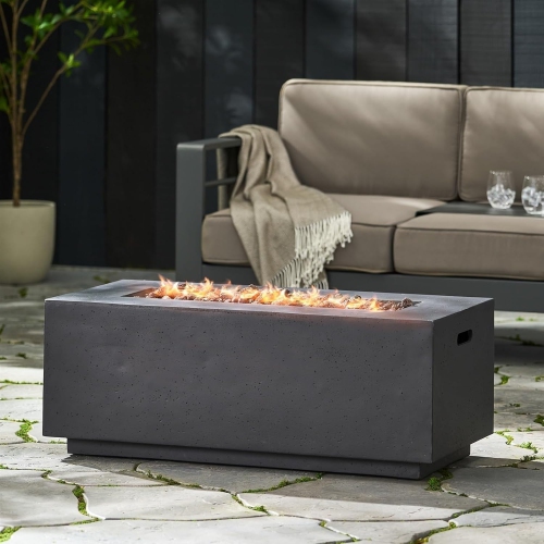 40" Rectangular MgO Concrete Propane Fire Pit, 40,000 BTU Outdoor Patio Heater with Lava Rocks, Lightweight Modern Design(Gray)