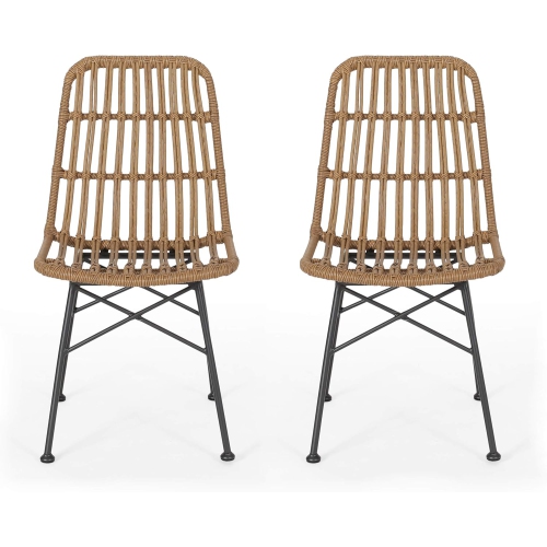 OLLNY DECOR  Indoor Wicker Dining Chairs (Set Of 2) And Black In Light Brown