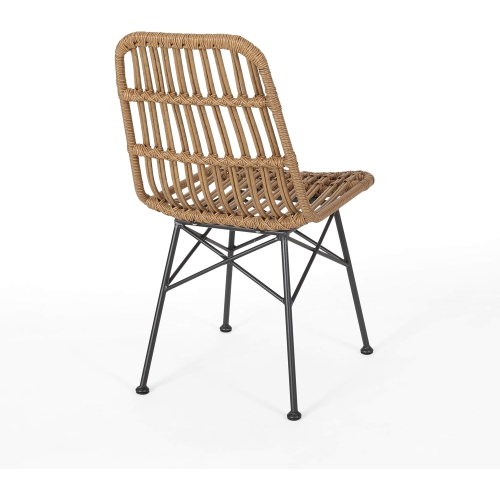 Indoor Wicker Dining Chairs, Light Brown and Black