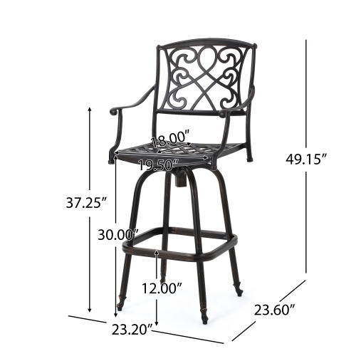 Heavy Duty Cast Aluminum Frame & Fabric Cushion Counter Height Swivel Bar Stool All Weather Patio Furniture Antique Brown Finish for Outdoor Indoor