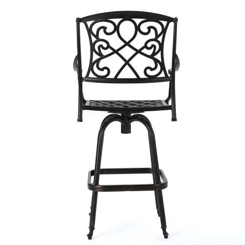 Heavy Duty Cast Aluminum Frame & Fabric Cushion Counter Height Swivel Bar Stool All Weather Patio Furniture Antique Brown Finish for Outdoor Indoor